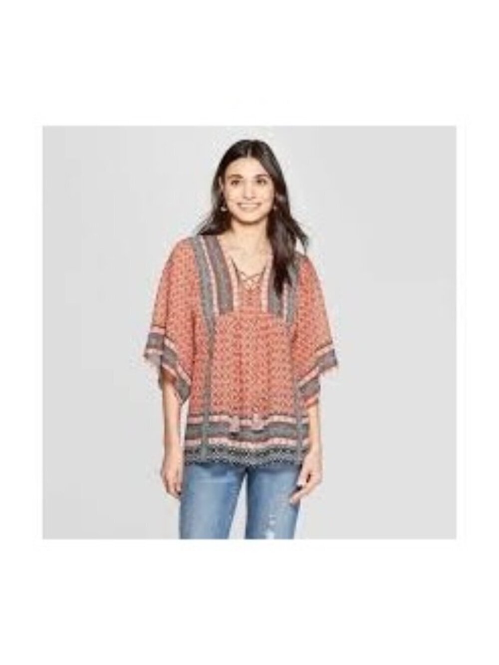 Knox Rose Boho Brick Terracota Brown Lace up Flutter Kimono Sleeve Women Size XX